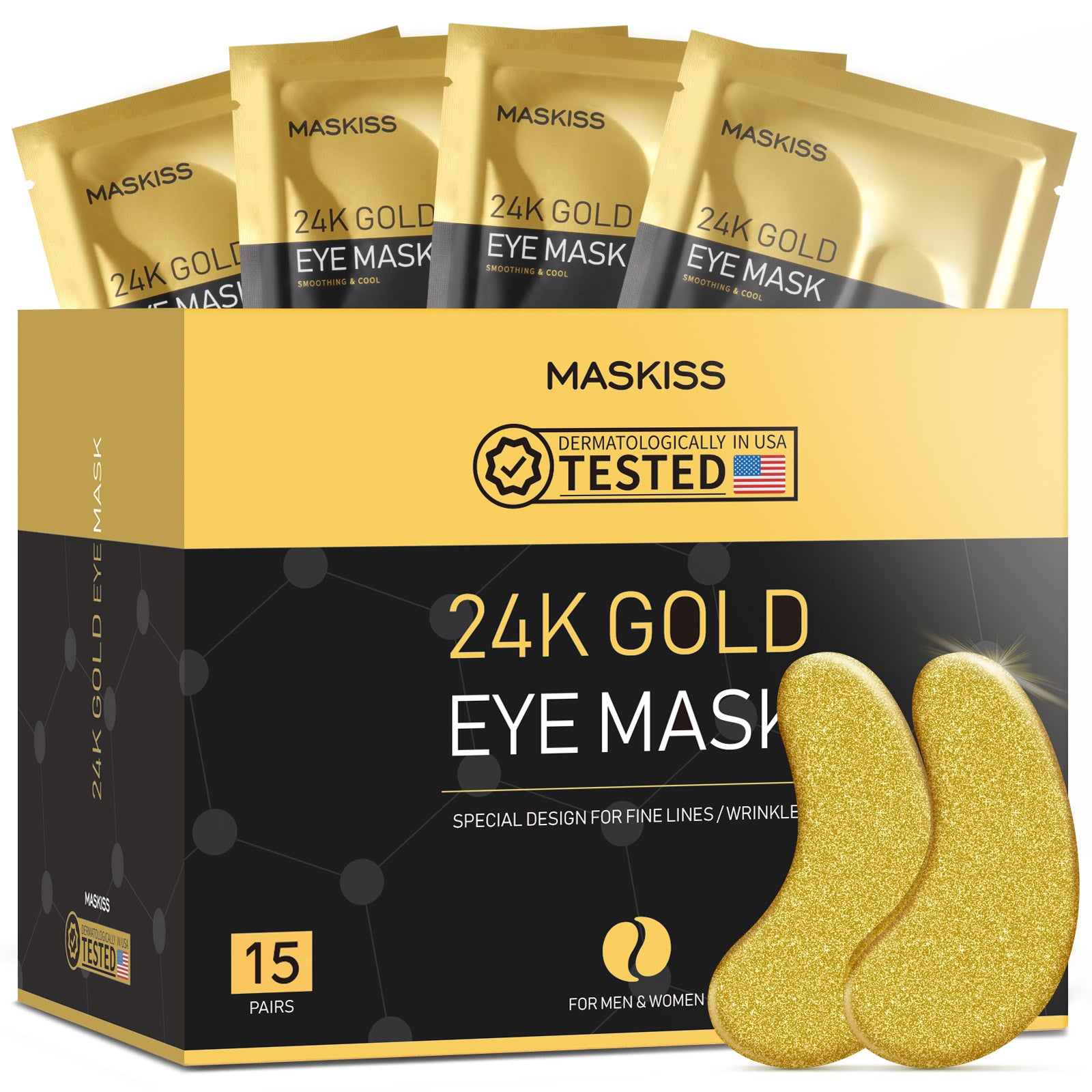 Maskiss 24K Gold Under Eye Patches for Wrinkle, Dark Circles and Puffiness