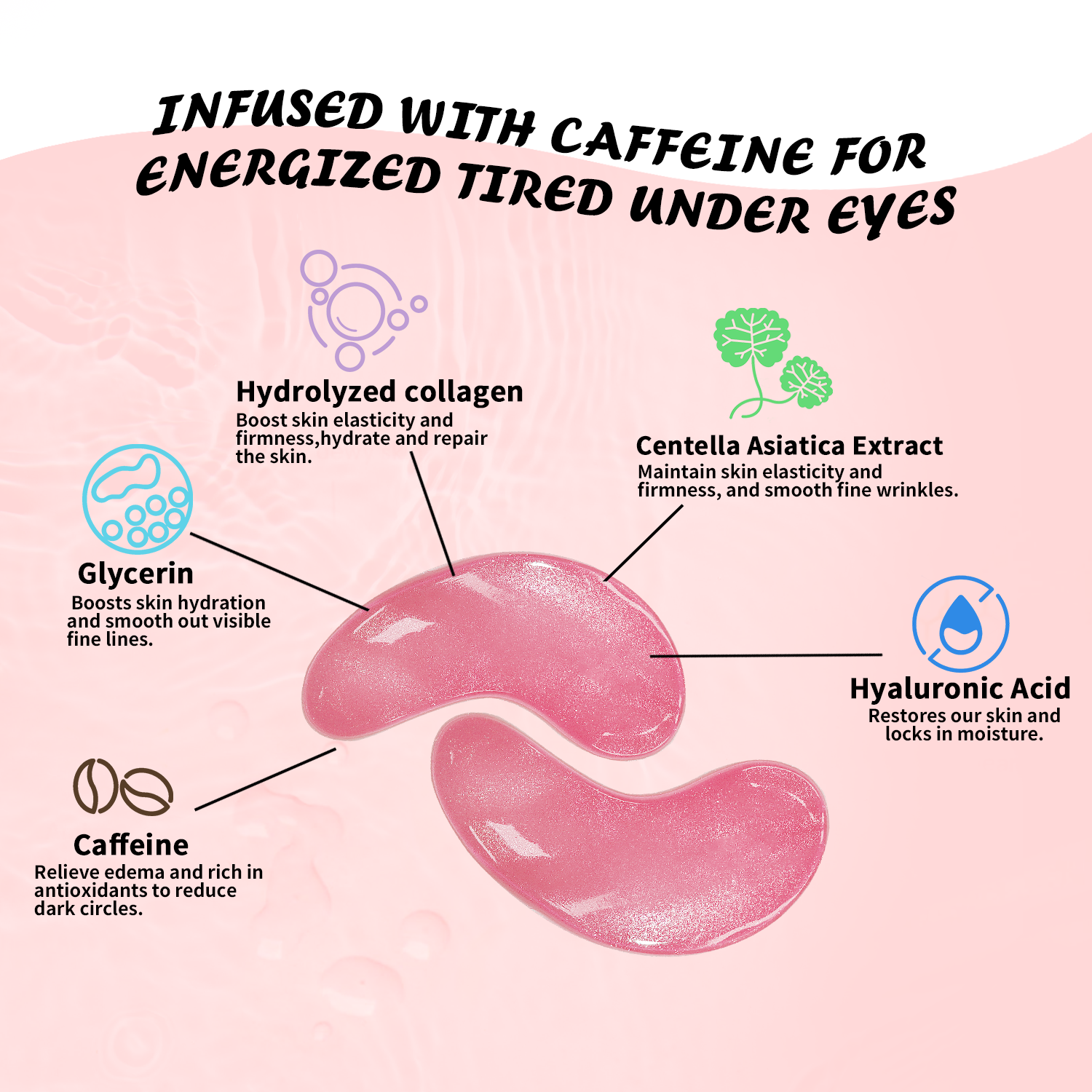 Maskiss Caffeine Eye Masks for Dark Circles Puffy Eyes Undereye Bags- Pink