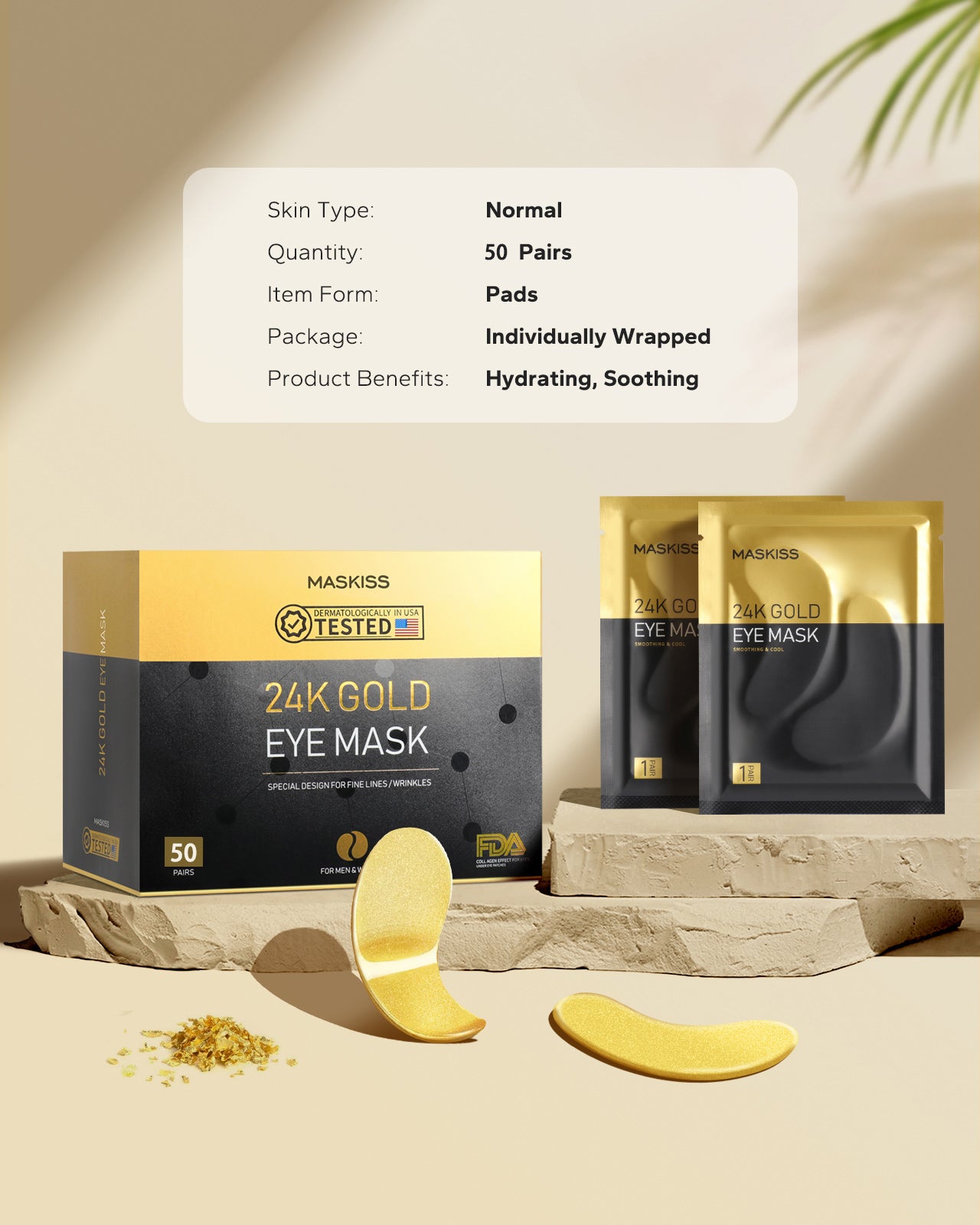 Maskiss 24K Gold Under Eye Patches for Wrinkle, Dark Circles and Puffiness