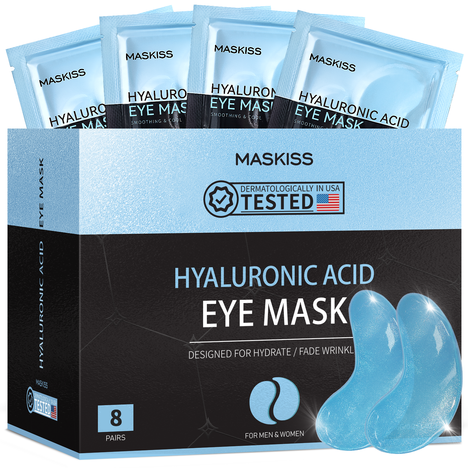 Maskiss Hyaluronic Acid Eye Masks for Dark Circles Puffy Eyes Undereye Bags - Blue